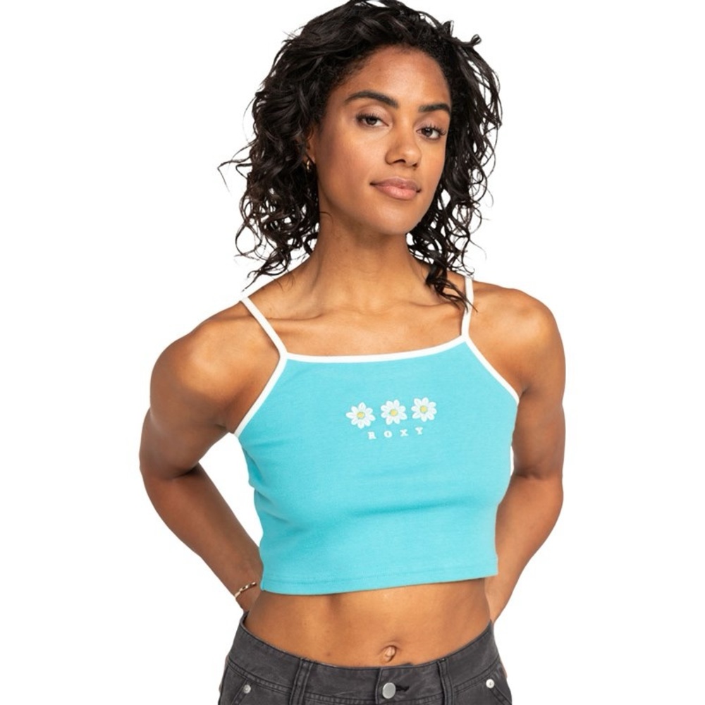 Roxy Turquoise Tank Top with Daisy Accents